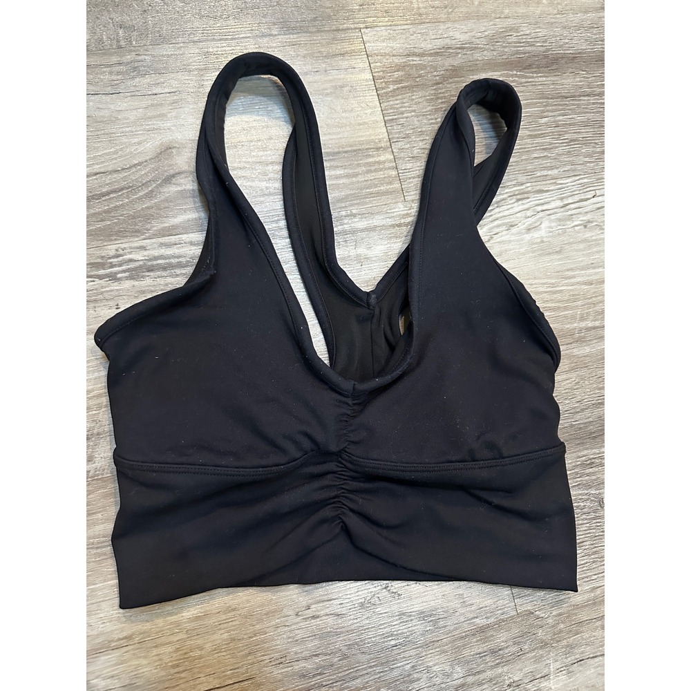 Alo Yoga Wild Thing Bra Black Ruched V-Neck Racerback Sports Bra XS